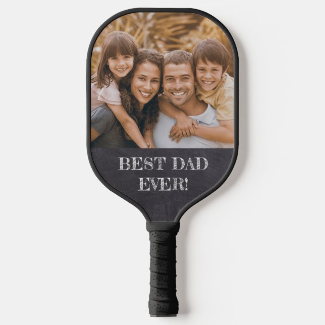 Raquette De Pickleball Meilleur Père Jamais ! Chalkboard Photo personnali (Recto)