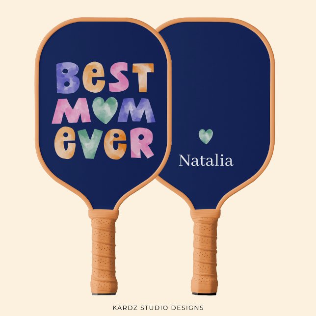 Raquette De Pickleball Meilleure Maman du Monde Personnalisé Nom (Image shows front and back of this personalized pickleball paddle. A great gift for MOM.)
