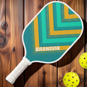 Raquette De Pickleball Mers Ensoleillées Vintage Chevron Fondu avec Nom