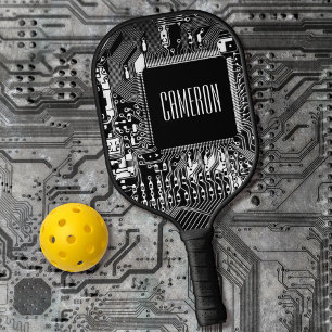 Raquette De Pickleball Microchip Black et White Geeky Custom