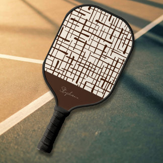 Raquette De Pickleball Minimaliste Dessin au Trait Marron Personnalisé