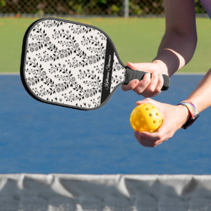 Raquette De Pickleball Minimaliste Vintage Fleurie Crème Noir Script
