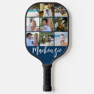 Raquette De Pickleball Modern 9 Photo Collage Nom de script Couleur perso