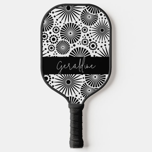 Raquette De Pickleball Modern black white geometric starburst Name  (Recto)