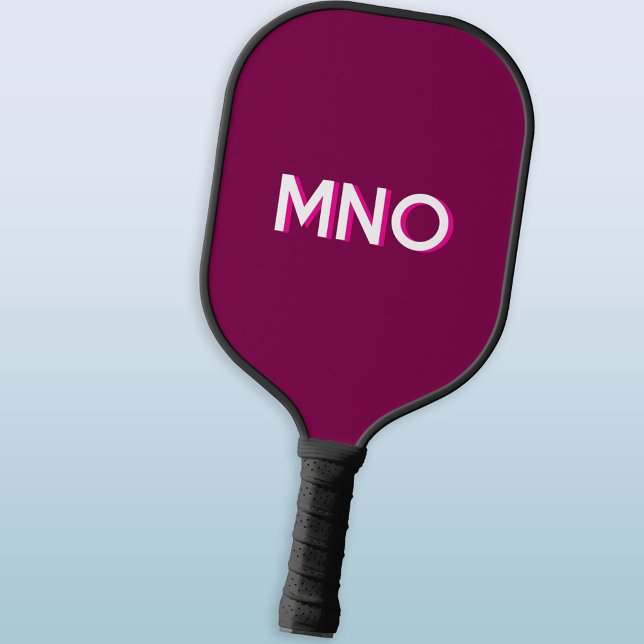 Raquette De Pickleball Modern Monogram Initials Drop Shadow Cherry Pink (Modern monogram initials personalized drop shadow cherry pink pickleball paddle)