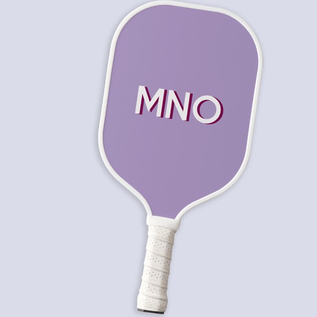 Raquette De Pickleball Modern Monogram Initials Drop Shadow Pastel Lilac (Modern monogram initials drop shadow personalized pickleball paddle in lilac)