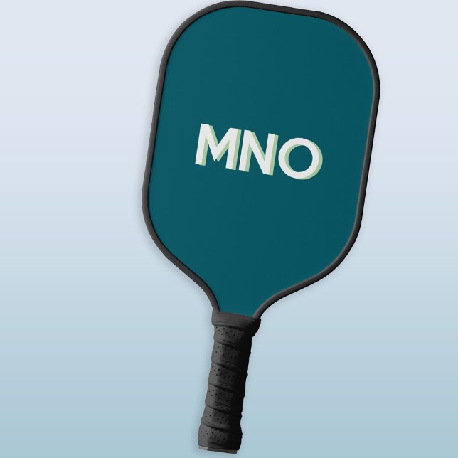 Raquette De Pickleball Modern Monogram Initials Drop Shadow Teal Green (Modern monogram initials personalized drop shadow teal green pickleball paddle)