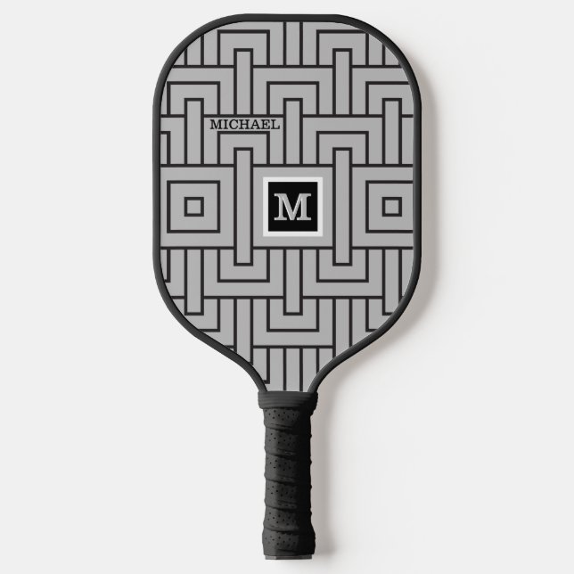 Raquette De Pickleball Moderne Abstrait Nom de Monogramme Personnalisé en (Recto)