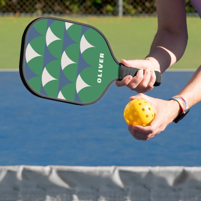 Raquette De Pickleball Moderne bleu vert géométrique rétro personnalisée (Insitu)