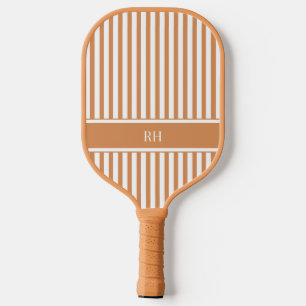 Raquette De Pickleball Moderne Brown rayures Élégant Monogramme personnal