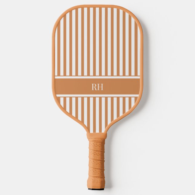 Raquette De Pickleball Moderne Brown rayures Élégant Monogramme personnal (Verso)