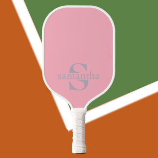 Raquette De Pickleball Moderne Elegant Personnalisé Nom initial Rose