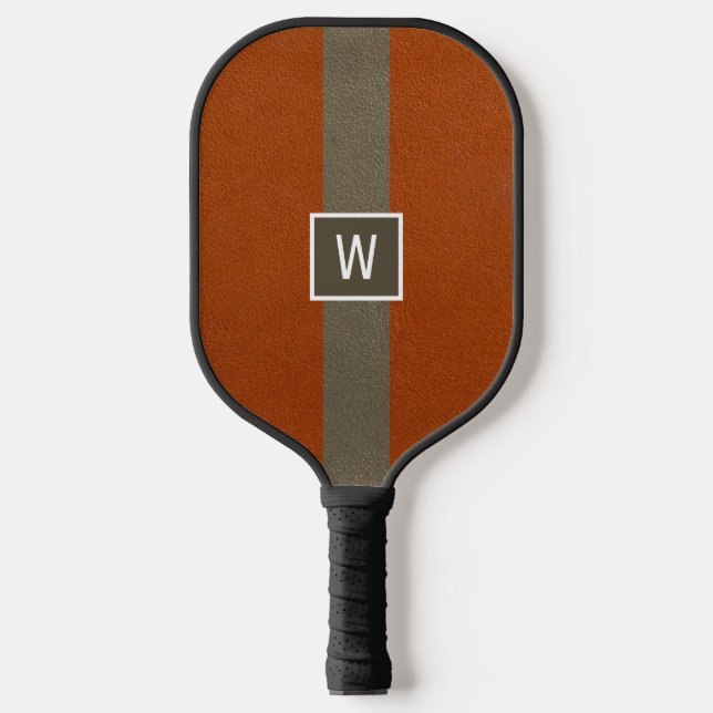 Raquette De Pickleball Moderne Monogramme Orange Cuir Faux (Recto)