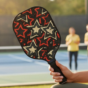 Raquette De Pickleball Moderne Red Black Stars Cool Grunge Motif Personna