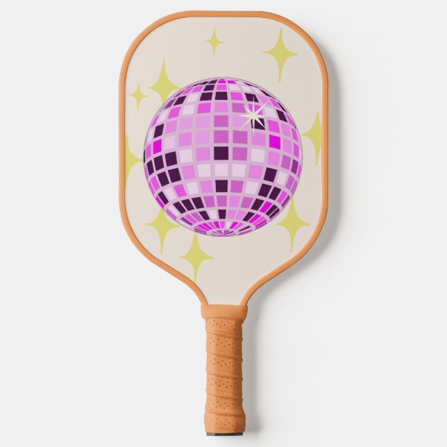 Raquette De Pickleball Moderne rose violet rétro Disco Ball Beige (Recto)