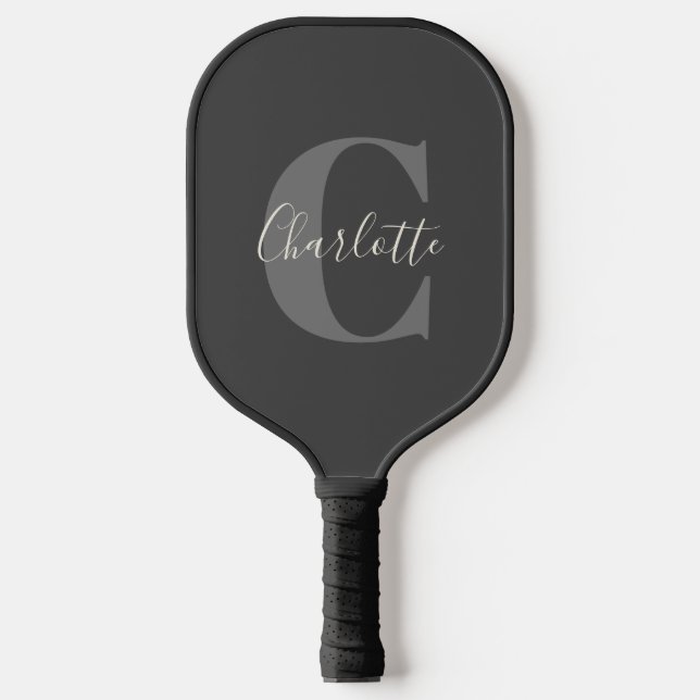 Raquette De Pickleball Moderne Stylish Calligraphie Monogramme Black Grey (Recto)