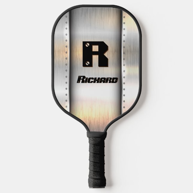 Raquette De Pickleball Modifier Initial, Ajouter Nom, Bandes Métal Brossé (Recto)