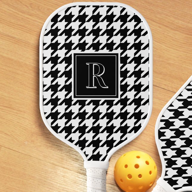 Raquette De Pickleball Monogram Houndstooth Pattern Black & White (Créateur téléchargé)