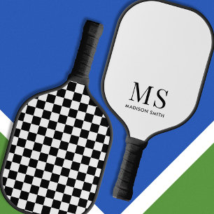 Raquette De Pickleball Monogramme À damiers noir et blanc esthétique