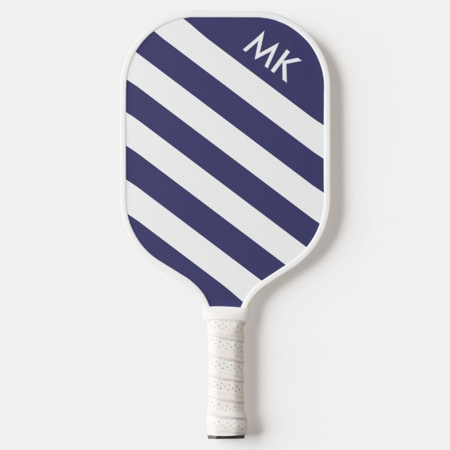 Raquette De Pickleball Monogramme à rayures bleues et blanches de la mari (Recto)