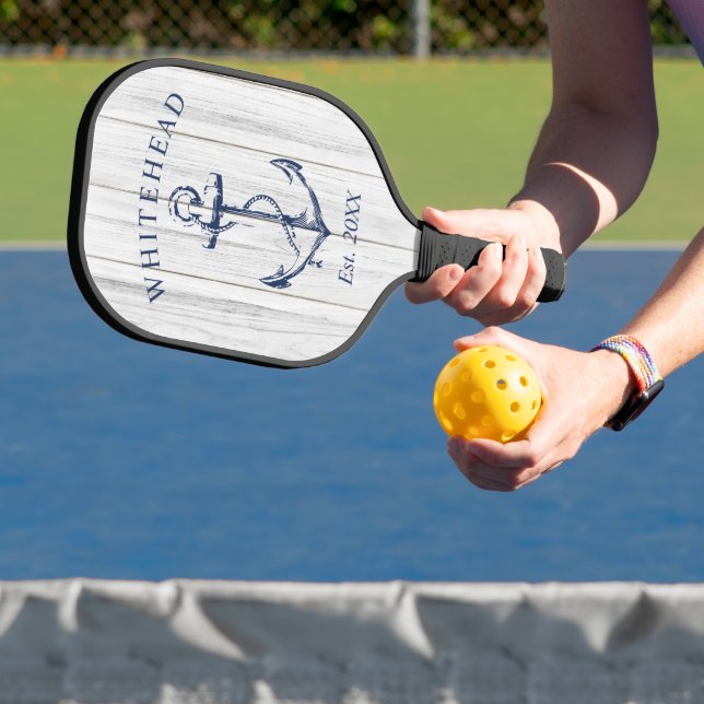 Raquette De Pickleball Monogramme Ancre marine Bois blanc (Insitu)