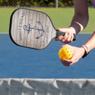 Raquette De Pickleball Monogramme Ancre nautique Bois beige