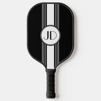 Raquette De Pickleball Monogramme Art déco noir et blanc