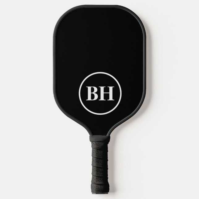 Raquette De Pickleball Monogramme blanc noir simple et élégant personnali (Recto)