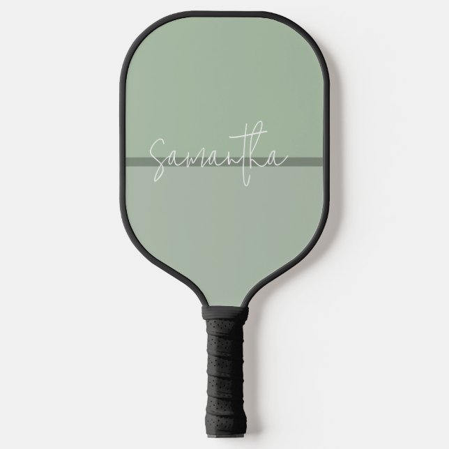 Raquette De Pickleball monogramme blanc rayures vert-tige (Recto)