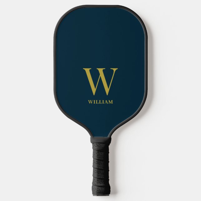 Raquette De Pickleball Monogramme bleu marine moderne et or (Recto)