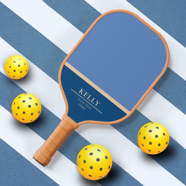 Raquette De Pickleball Monogramme bleu moderne Nom + Club (Créateur téléchargé)