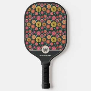 Raquette De Pickleball Monogramme Bold Boho Chic Floral Personnalisé