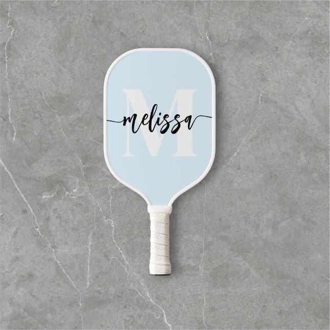 Raquette De Pickleball Monogramme Brush Calligraphie bleu (Créateur téléchargé)