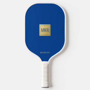 Raquette De Pickleball Monogramme Carré bleu et or de la marine