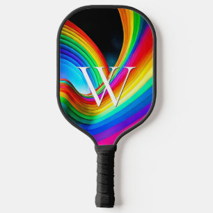 Raquette De Pickleball Monogramme Cool tendance arc-en-ciel droit
