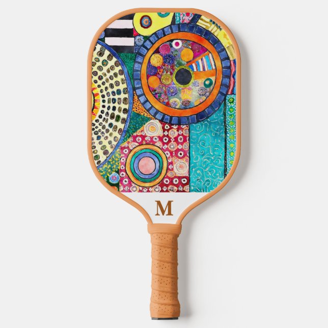 Raquette De Pickleball Monogramme de Motif de Patchwork Abstrait moderne (Recto)