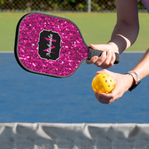 Raquette De Pickleball Monogramme de parties scintillant étincelante rose