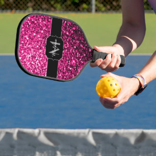 Raquette De Pickleball Monogramme de parties scintillant rose chaud