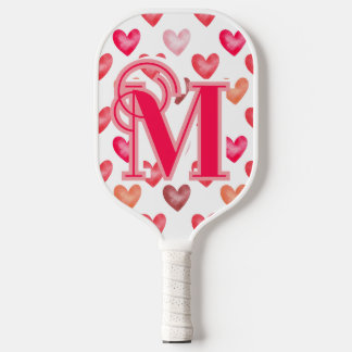 Raquette De Pickleball Monogramme de Saint-Valentin aux coeurs rose