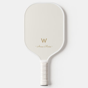 Raquette De Pickleball Monogramme de script d'or ivoire moderne