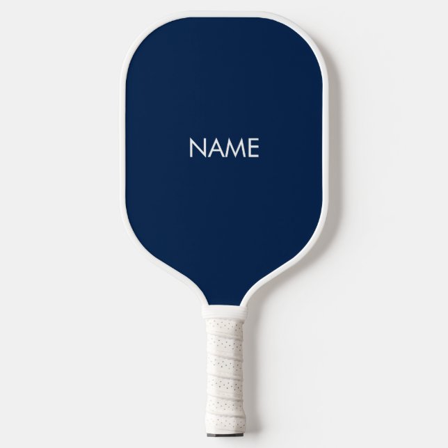 Raquette De Pickleball Monogramme de texte personnalisé bleu marine minim (Recto)