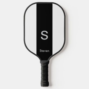 Raquette De Pickleball Monogramme deux tons moderne noir et blanc
