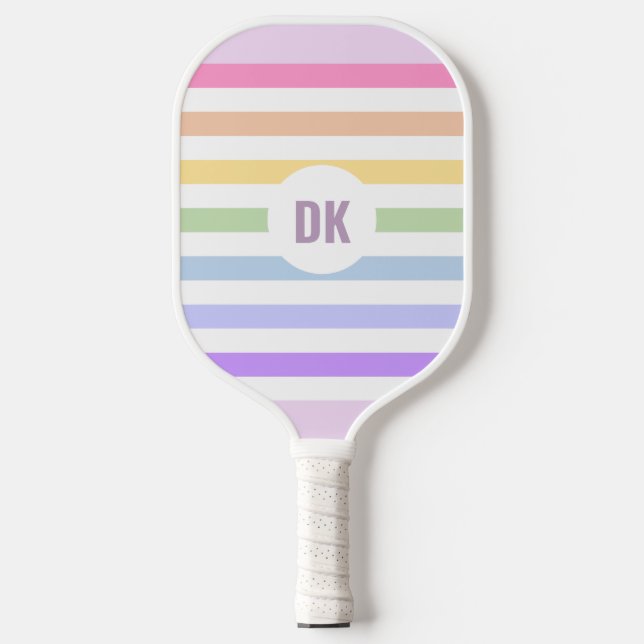 Raquette De Pickleball Monogramme en Blanc Cirque Pastel Arc-en-ciel rayu (Recto)