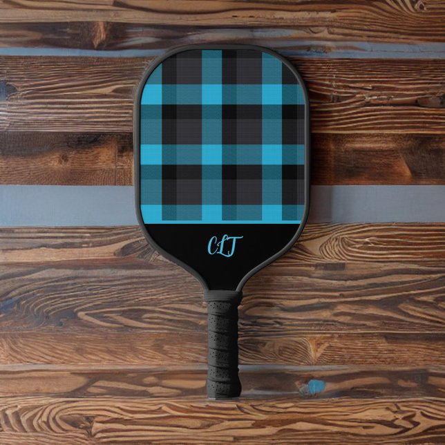 Raquette De Pickleball Monogramme en plastique turquoise foncé et noir de (Créateur téléchargé)