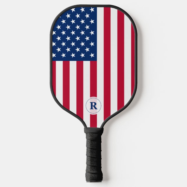 Raquette De Pickleball Monogramme États-Unis Drapeau Étoiles et rayures (Recto)