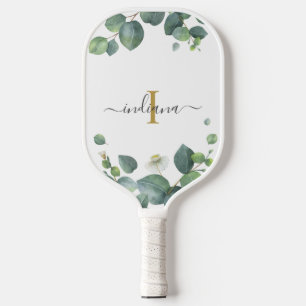 Raquette De Pickleball Monogramme Eucalyptus Initial Botanique Nom