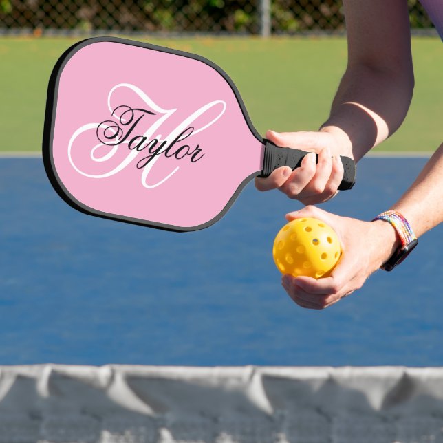 Raquette De Pickleball Monogramme fantaisie noir et blanc Rose (Insitu)