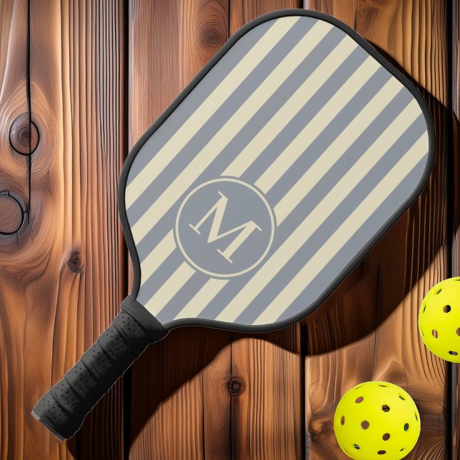 Raquette De Pickleball Monogramme gris de colombe du milieu du siècle (Créateur téléchargé)