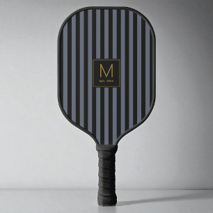 Raquette De Pickleball Monogramme Initial Doré Moderne Rayé Noir Élégant