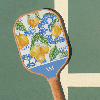 Raquette De Pickleball Monogramme Italien Citron Bleu Carreaux Motif